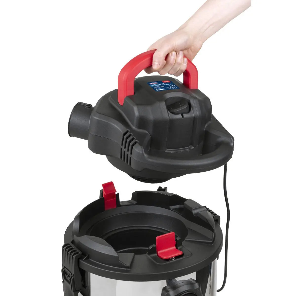 Sealey Vacuum Cleaner Industrial 30L 1400W/230V Stainless Drum White Rose Tools