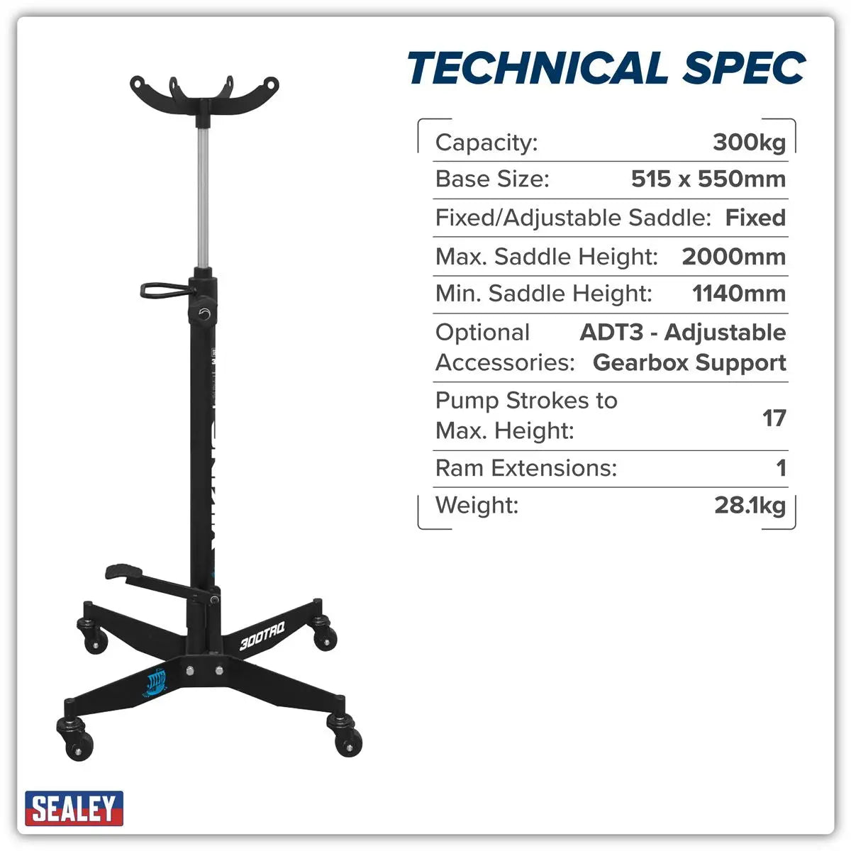 Sealey Vertical Quick Lift Transmission Jack 300kg White Rose Tools