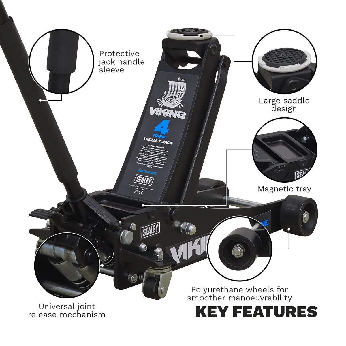 Sealey Viking 4 Tonne Tyre Bay Trolley Jack Low Entry with Rocket Lift