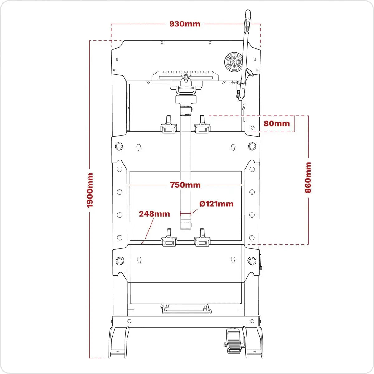 Sealey Viking Floor Type Air/Hydraulic Press with Sliding Ram & Foot Pedal 50 Tonne