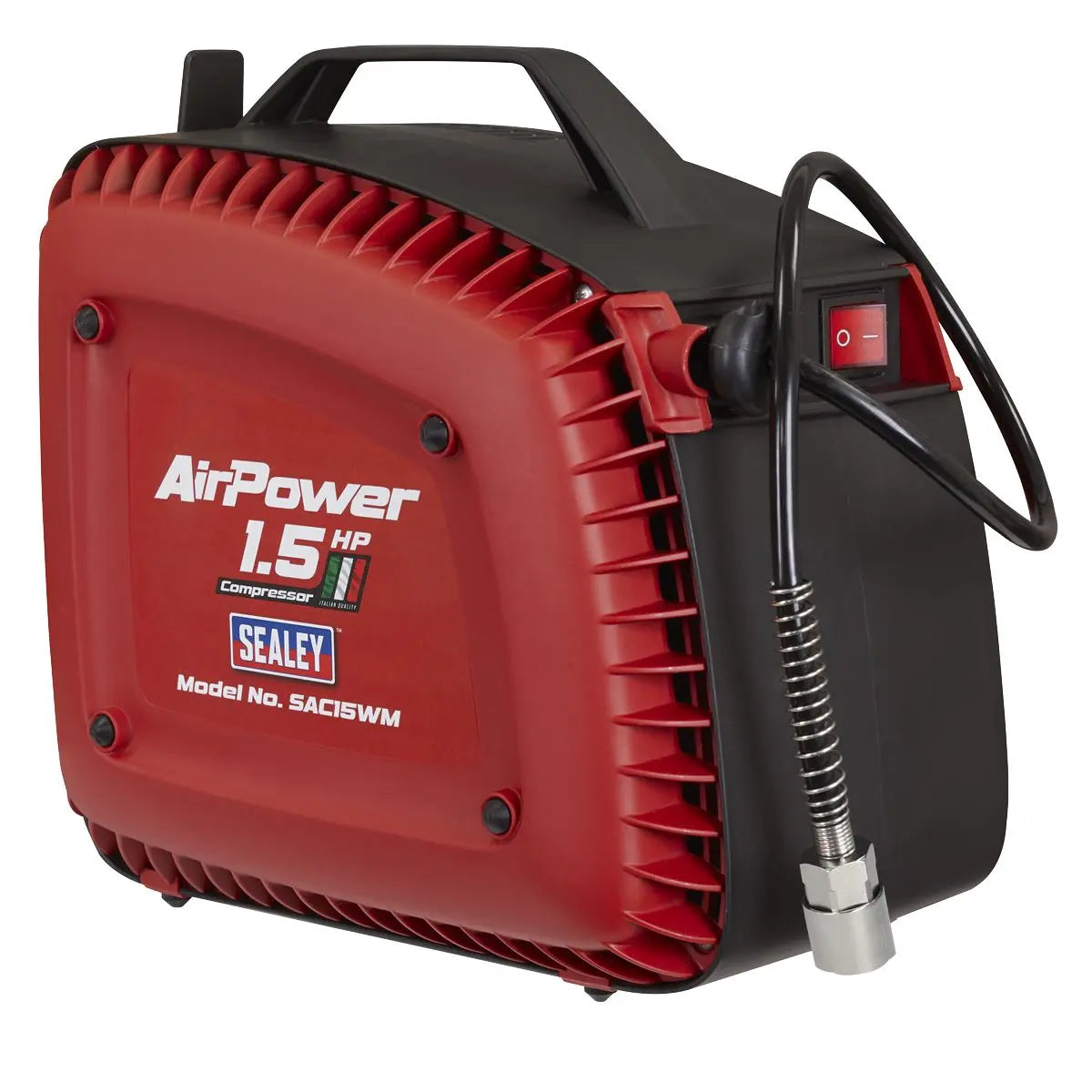 Sealey Wall Mounting Oil Free Air Compressor 1.5hp with 7m Retractable Hose Reel White Rose Tools