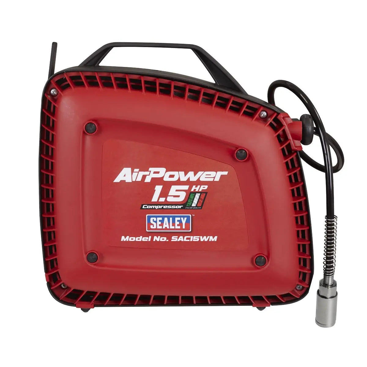 Sealey Wall Mounting Oil Free Air Compressor 1.5hp with 7m Retractable Hose Reel White Rose Tools