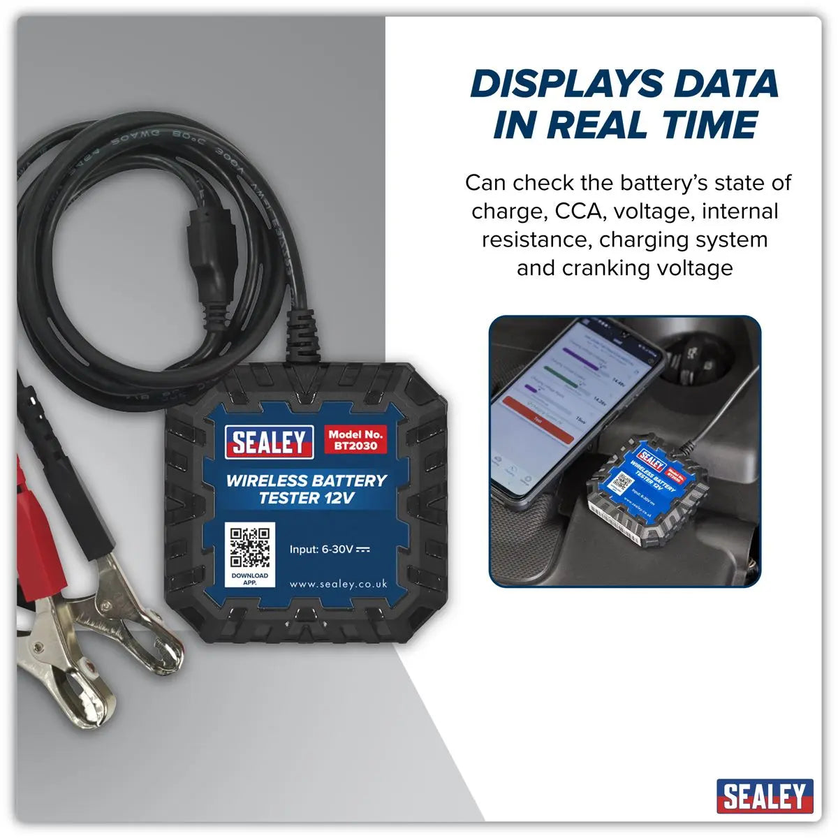 Sealey Wireless Battery Tester 12V  White Rose Tools