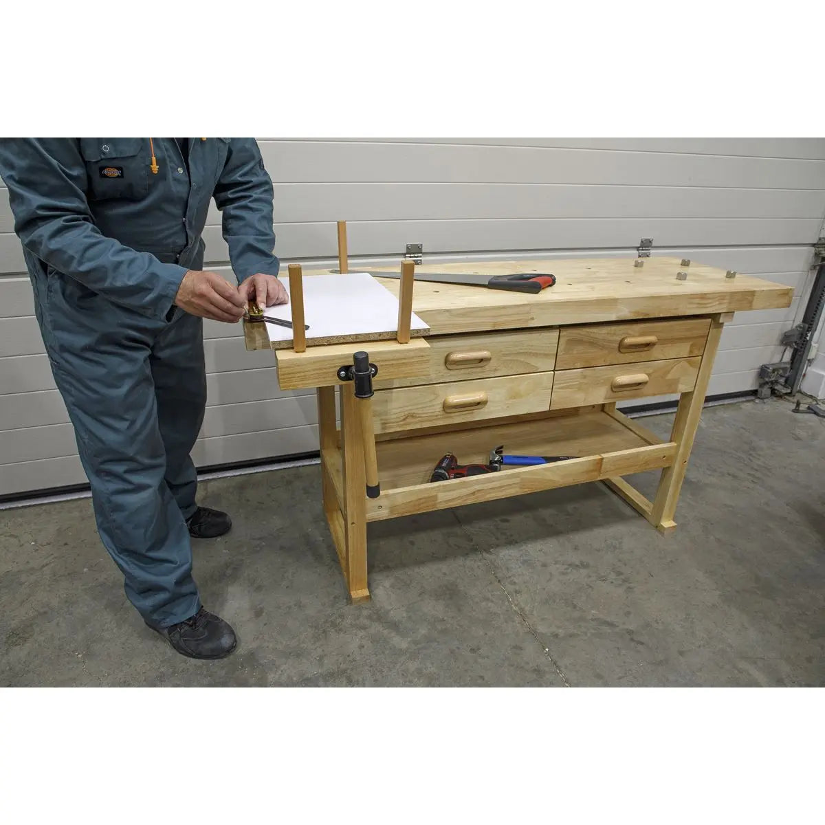 Sealey Woodworking Bench with 4 Drawers White Rose Tools