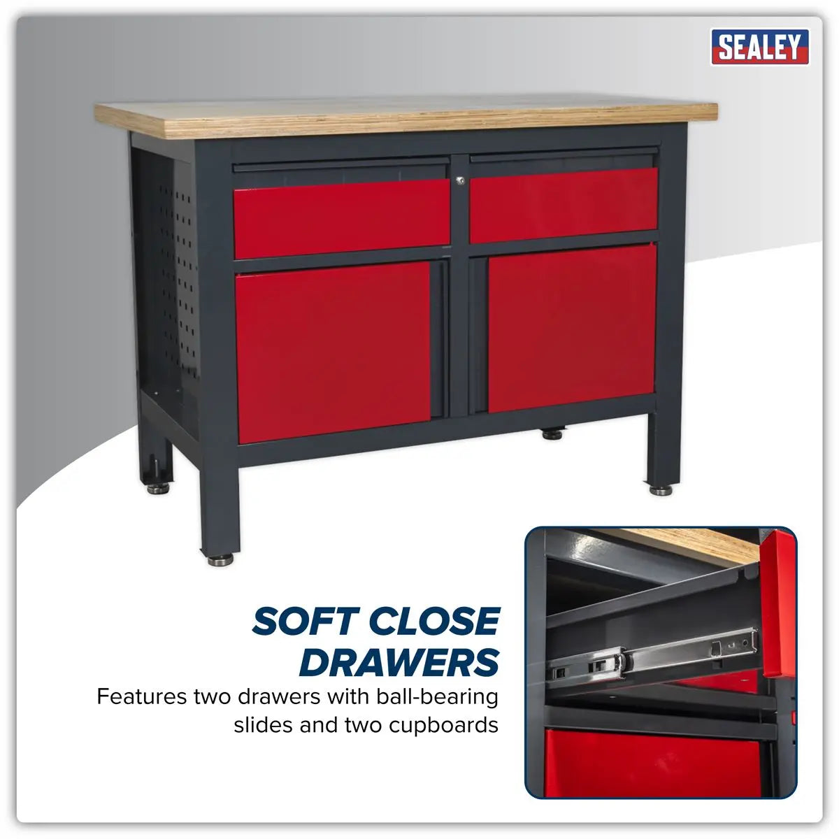 Sealey Workbench with 2 Drawers & 2 Cupboards White Rose Tools