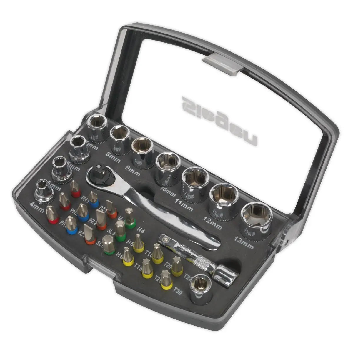 Siegen 30 Piece 1/4" Drive Socket & Bit Set Pozi Slotted Hex Trx