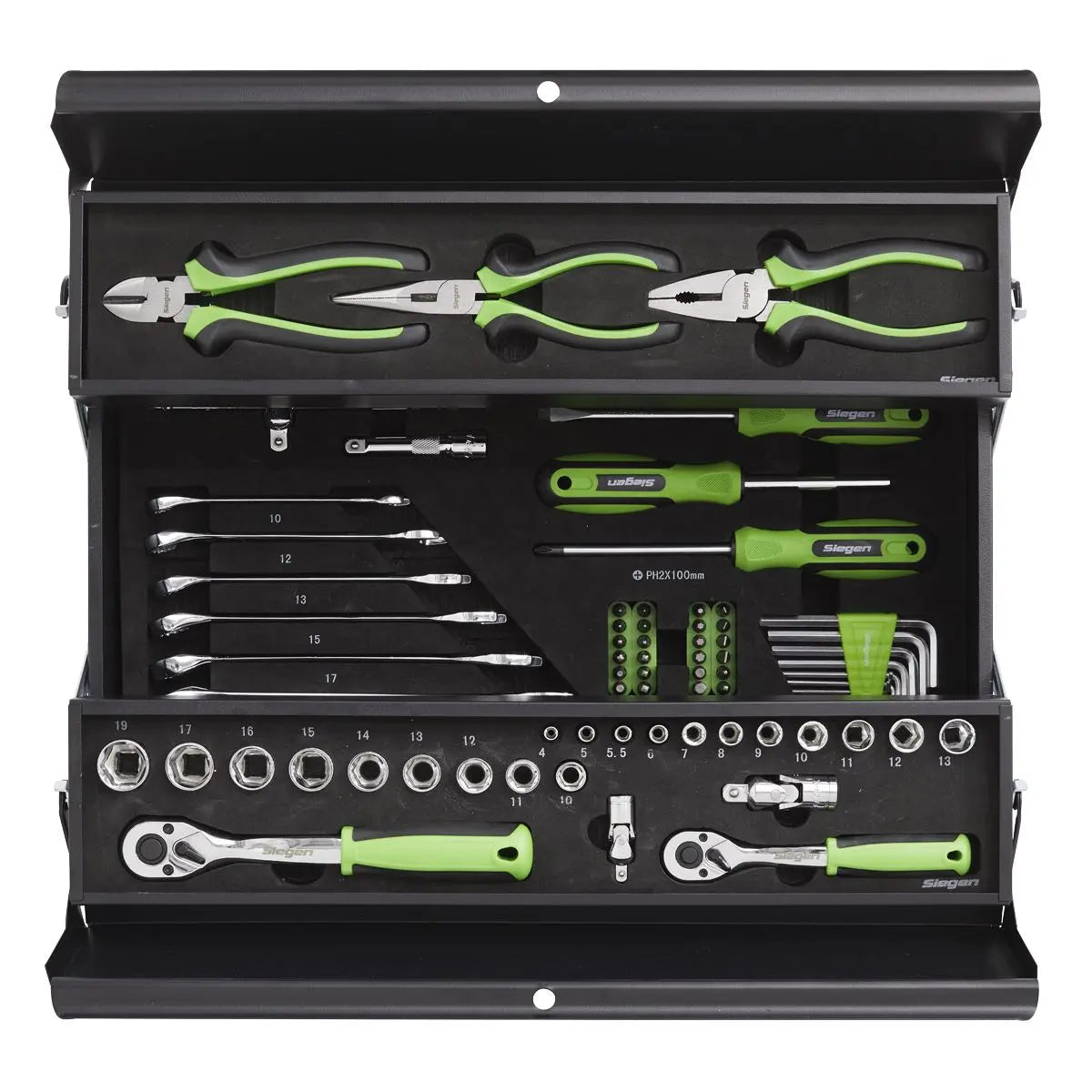 Siegen by Sealey Cantilever Toolbox with Tool Kit 70 Piece Sockets Spanners Screwdrivers