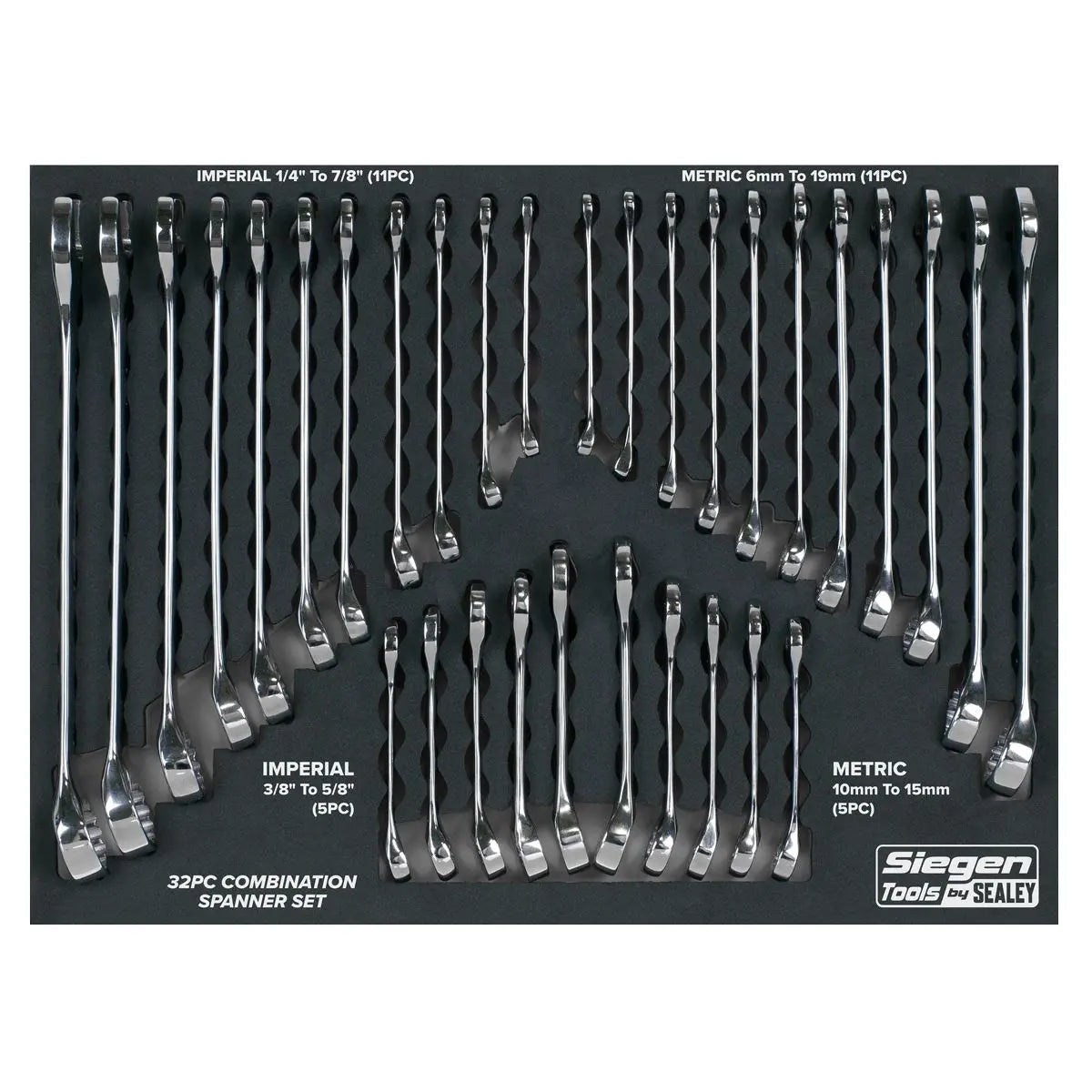 Siegen by Sealey Combination Spanner Set 32pc - Metric/Imperial White Rose Tools