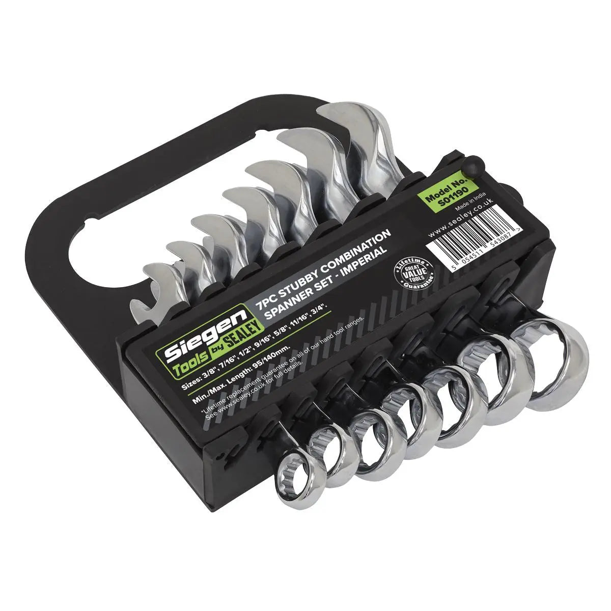 Siegen by Sealey Combination Spanner Set 7pc Stubby Imperial