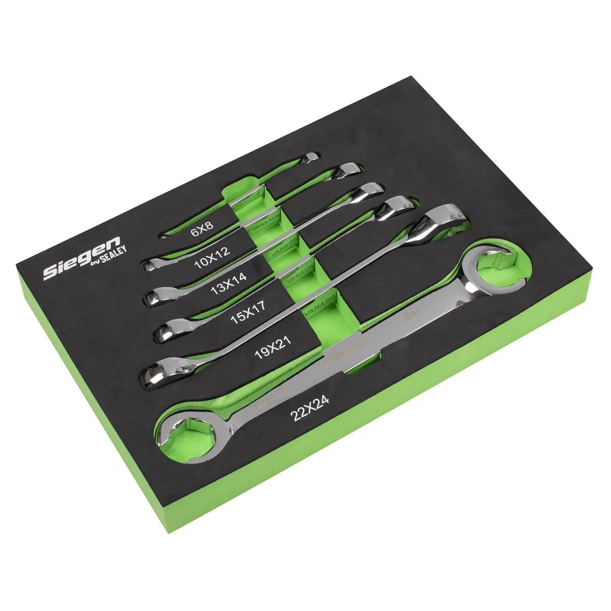 Siegen by Sealey Flare Nut Spanner Set in EVA Foam Tray 6pc White Rose Tools