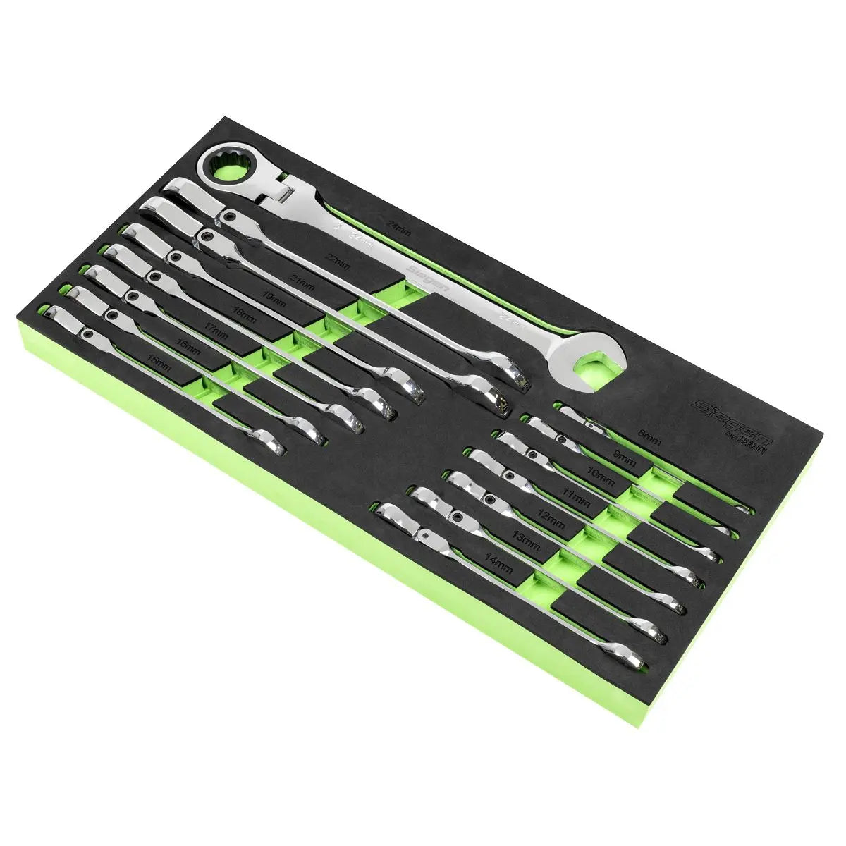 Siegen by Sealey Flexi-Head Combination Ratchet Spanner Set 15pc White Rose Tools