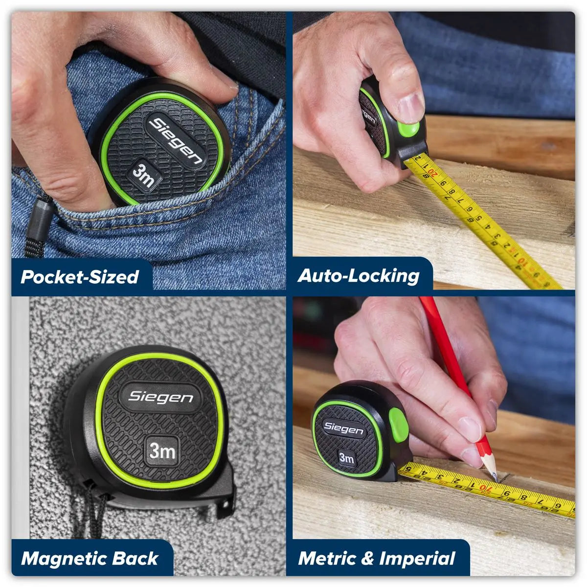 Siegen by Sealey Metric/Imperial Auto Lock Tape Measure 3m(10ft) x 16mm White Rose Tools