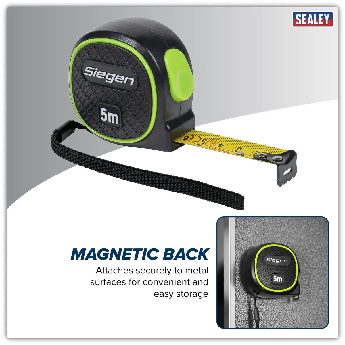 Siegen by Sealey Metric/Imperial Auto-Lock Tape Measure 5m(16ft) x 19mm White Rose Tools