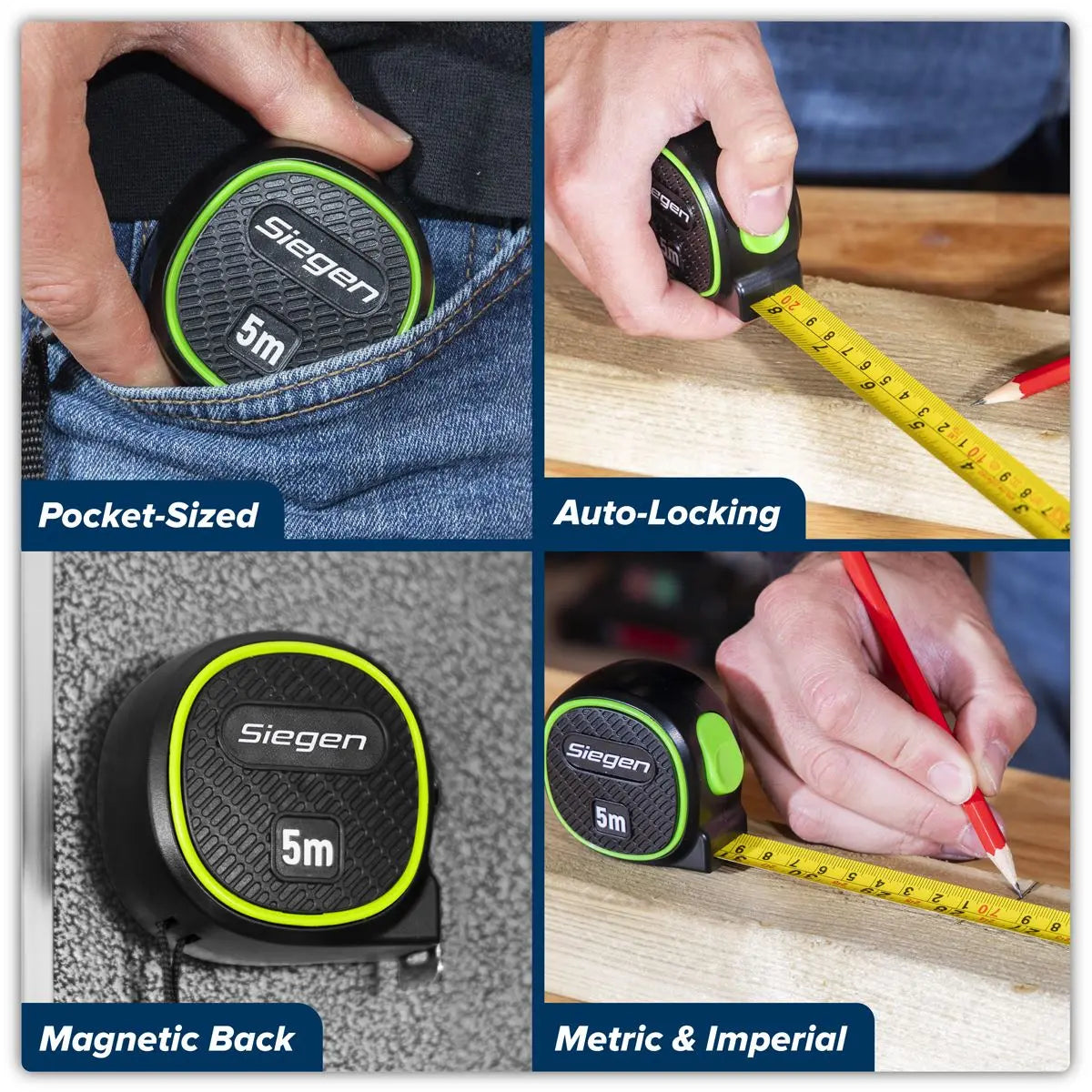 Siegen by Sealey Metric/Imperial Auto-Lock Tape Measure 5m(16ft) x 19mm White Rose Tools