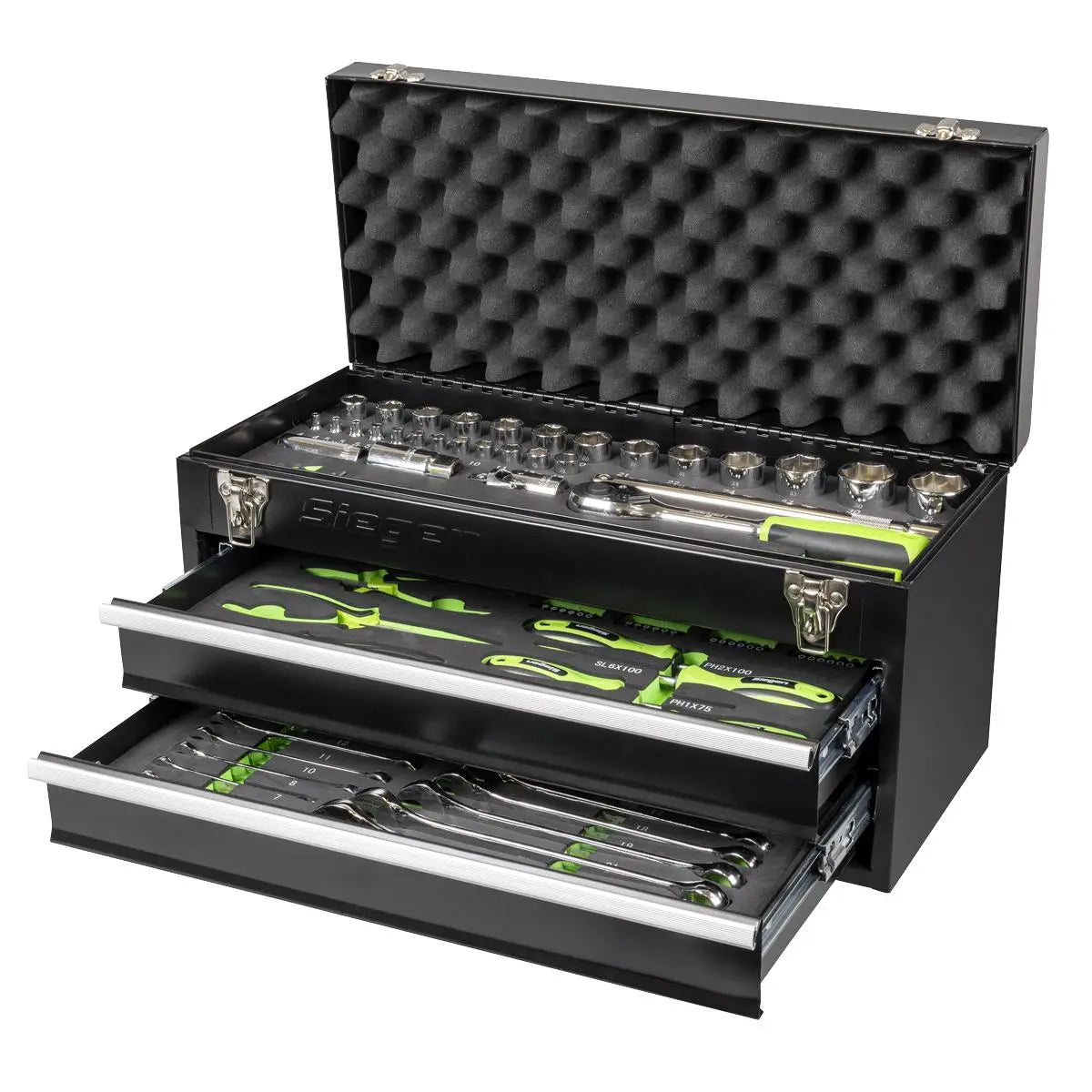 Siegen by Sealey Portable Tool Chest 2 Drawer with 90pc Tool Kit White Rose Tools