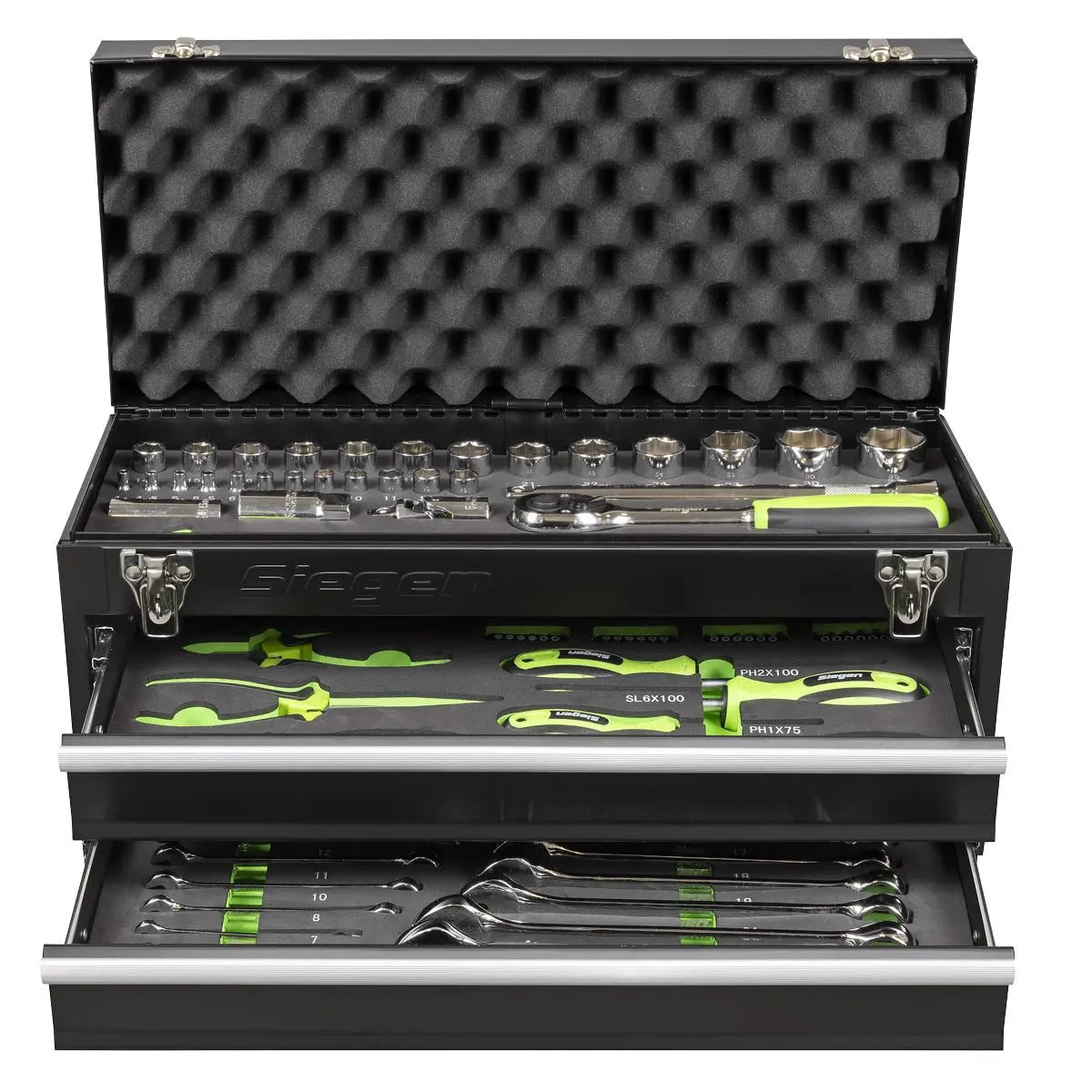 Siegen by Sealey Portable Tool Chest 2 Drawer with 90pc Tool Kit White Rose Tools