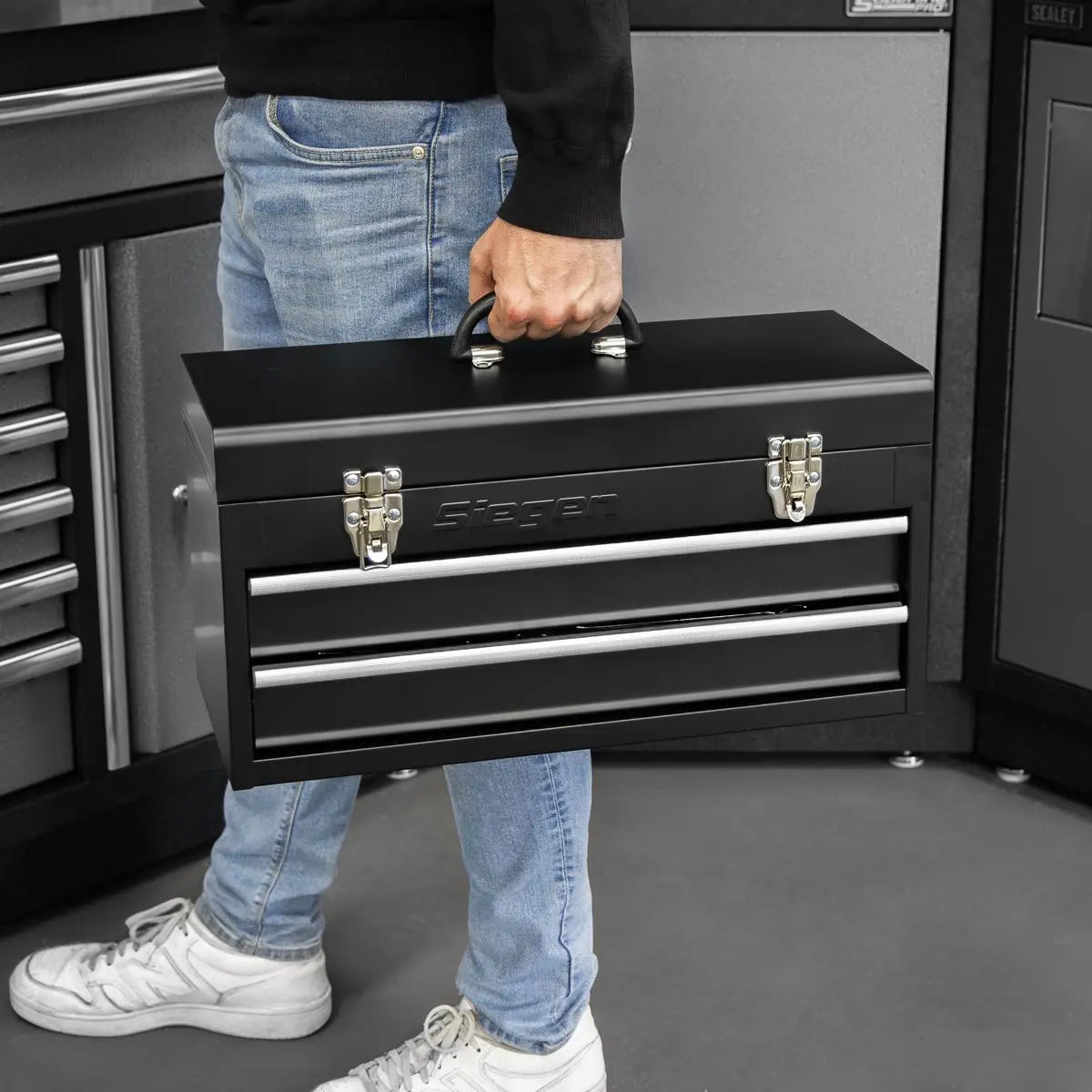 Siegen by Sealey Portable Tool Chest 2 Drawer with 90pc Tool Kit White Rose Tools