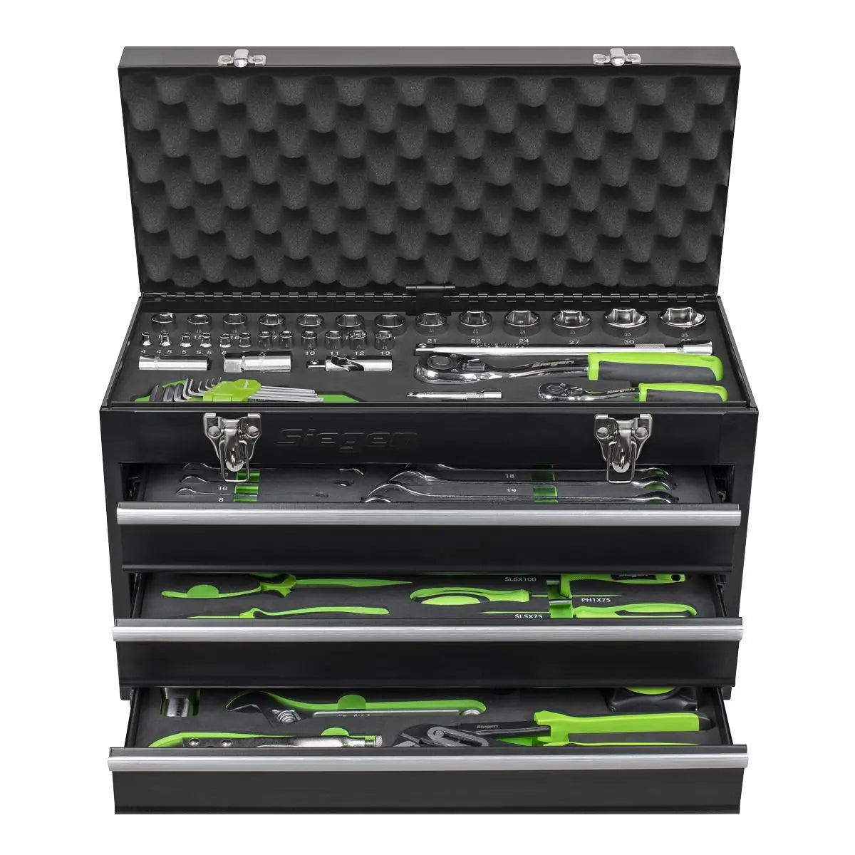 Siegen by Sealey Portable Tool Chest 3 Drawer with 98pc Tool Kit  White Rose Tools