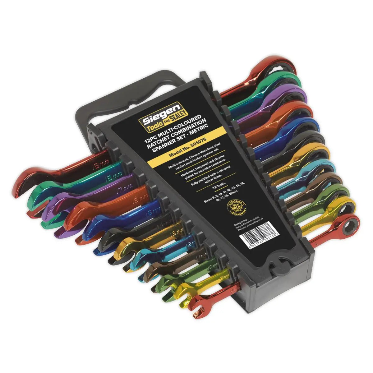 Siegen by Sealey Ratchet Combination Spanner Set 12pc Multi-Coloured Metric