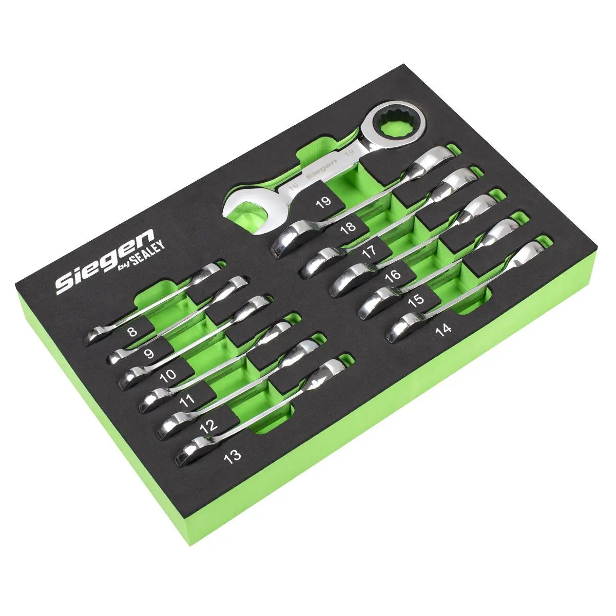 Siegen by Sealey Stubby Combination Ratchet Spanner Set in EVA Foam Tray 12pc