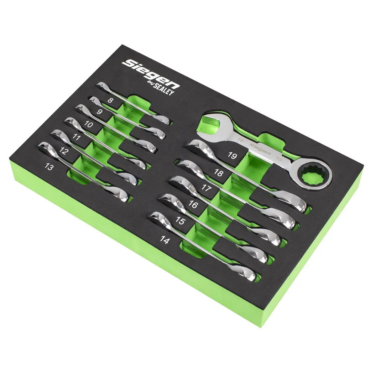 Siegen by Sealey Stubby Combination Ratchet Spanner Set in EVA Foam Tray 12pc
