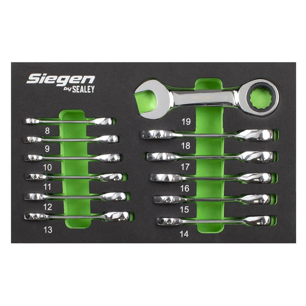 Siegen by Sealey Stubby Combination Ratchet Spanner Set in EVA Foam Tray 12pc