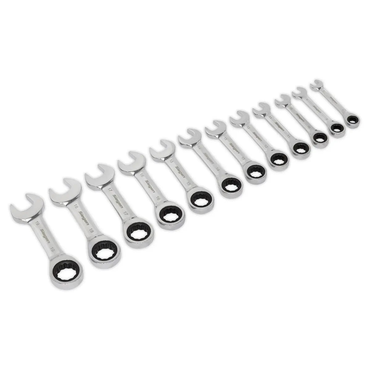 Siegen by Sealey Stubby Combination Ratchet Spanner Set in EVA Foam Tray 12pc