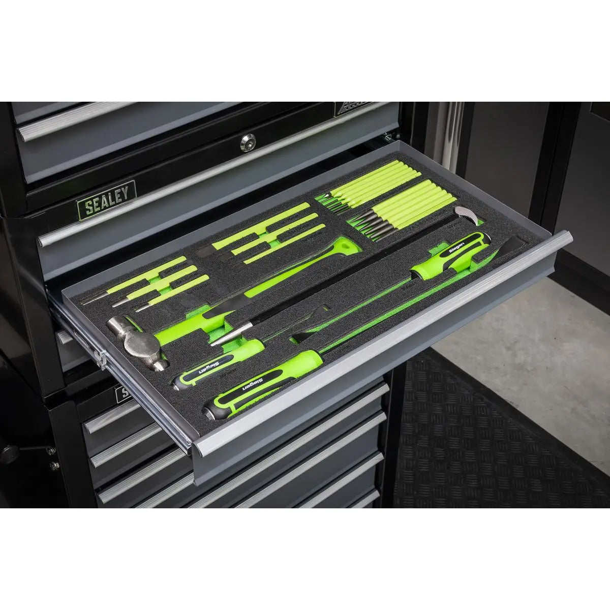 Siegen by Sealey Tool Tray with Pry Bar, Hammer & Punch Set 23pc  White Rose Tools