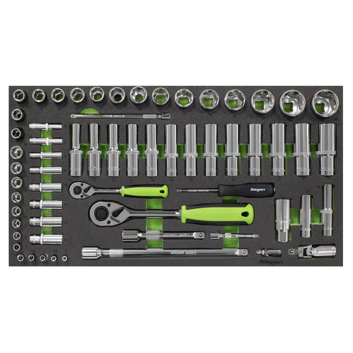 Siegen by Sealey Tool Tray with Socket Set 62pc 1/4" & 1/2"Sq Drive Metric  White Rose Tools