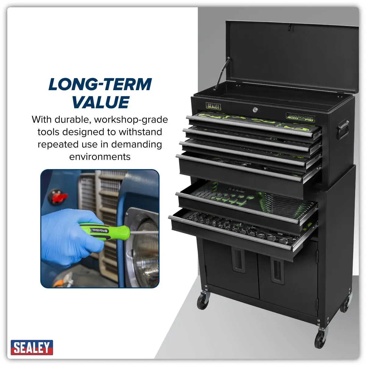 Siegen by Sealey Topchest & Rollcab Combination 6 Drawer with 247pc Tool Kit White Rose Tools