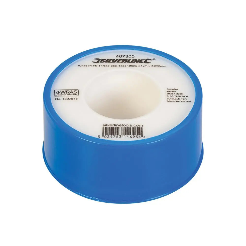 Silverline 1 Roll White PTFE Thread Seal Tap Water Plumbing 19mm x 12m