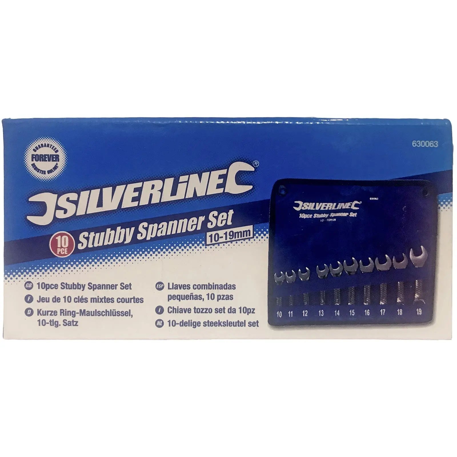 Silverline 10 Piece Stubby Spanner Set Open Bi-Hexagonal Wrench Engineering