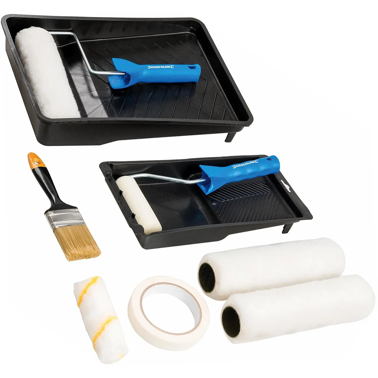 Silverline 11 Piece Decorators Roller & Brush Set Painting Frame Masking Tape