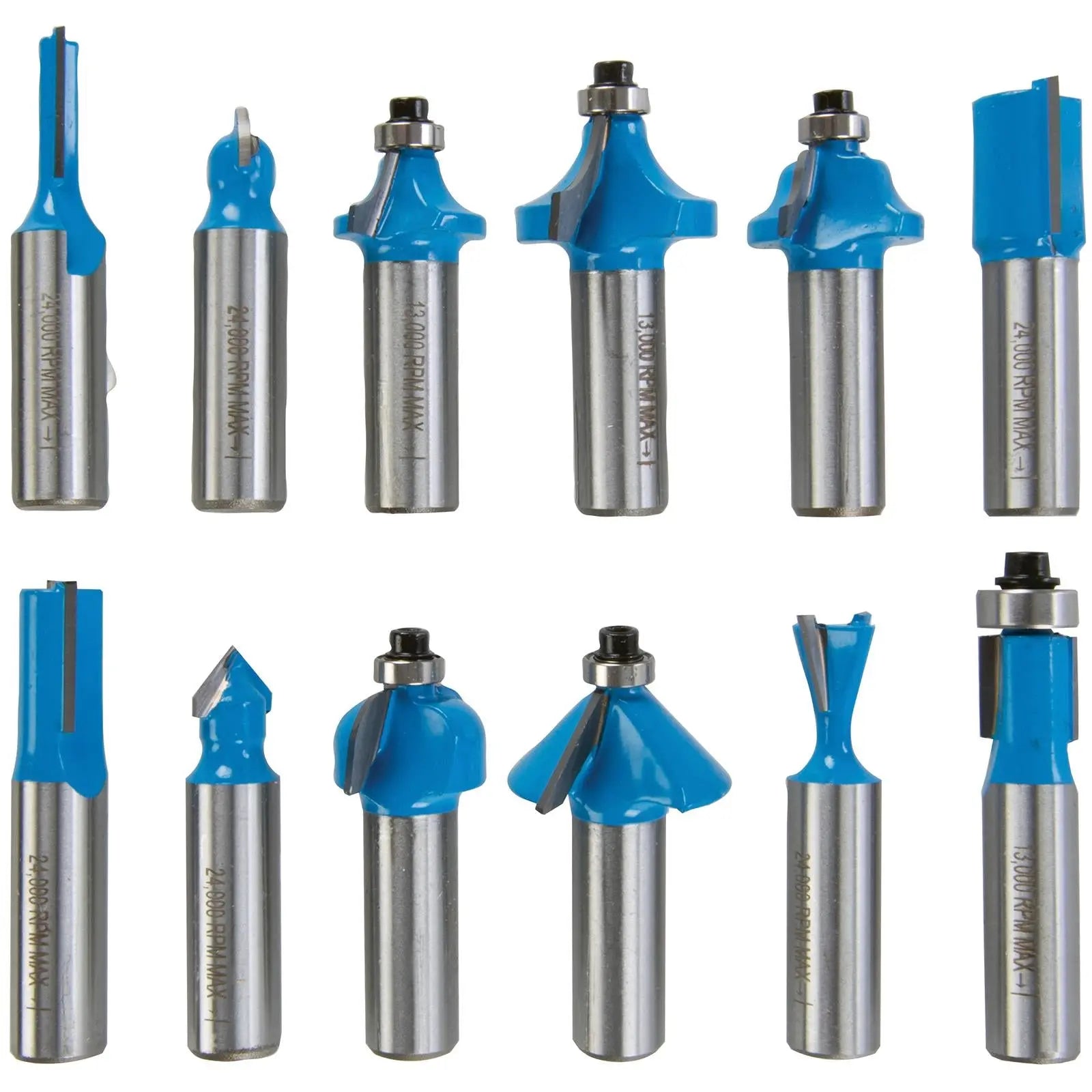 Silverline 12 Piece 12mm Shank TCT Router Bit Set In Wooden Case Cutter Cove