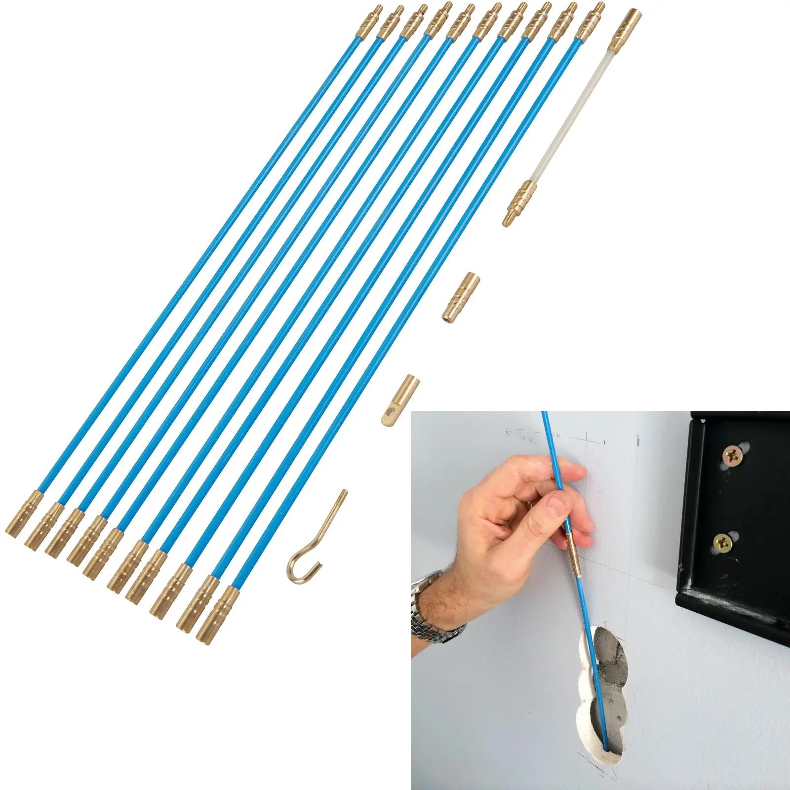 Silverline 13 Piece Cable Access Tool Kit 10 x 330mm Rods Wires Electrician