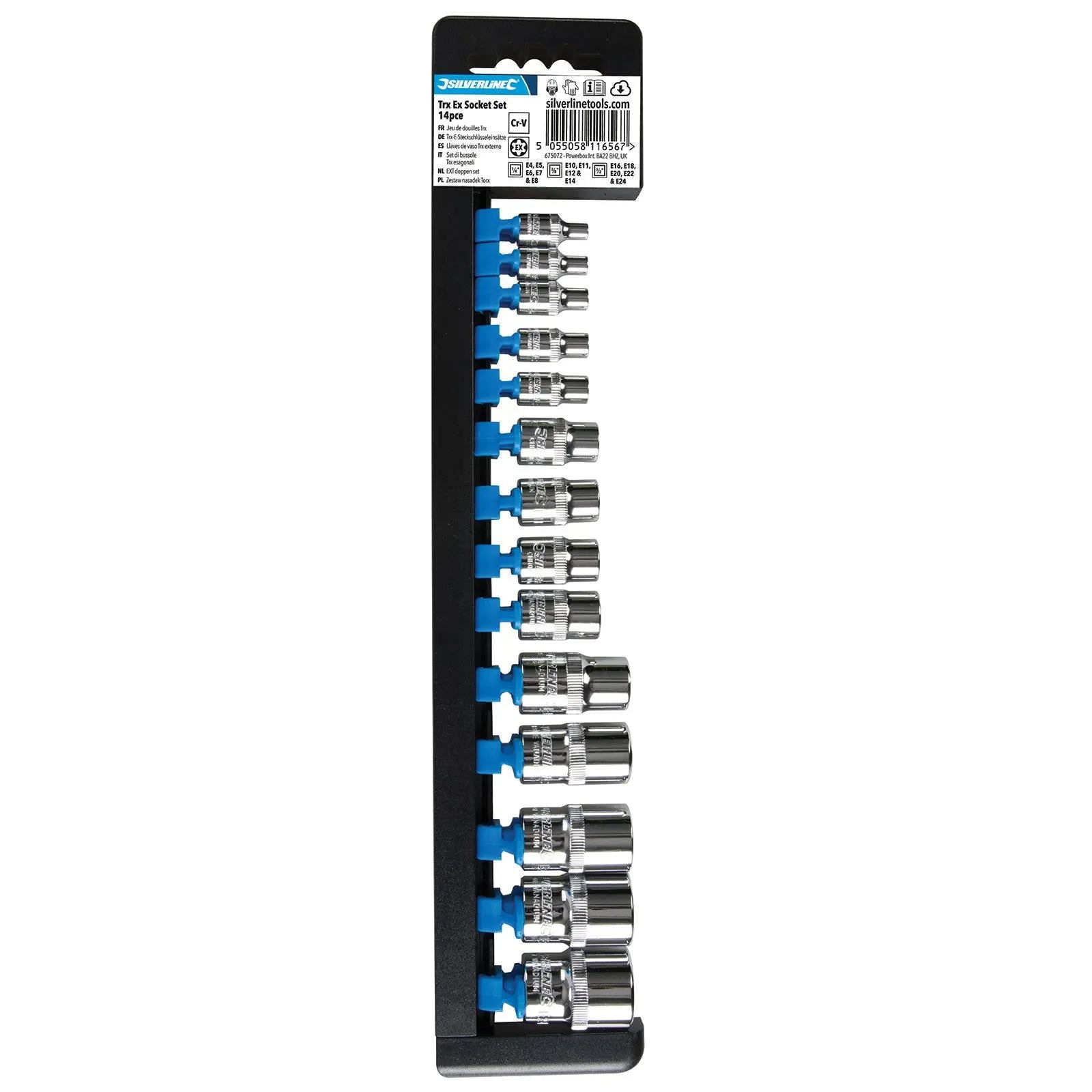 Silverline 14 Piece Torx External Socket Set E4-E24 1/4" 3/8" 1/2" Drive 14pc White Rose Tools
