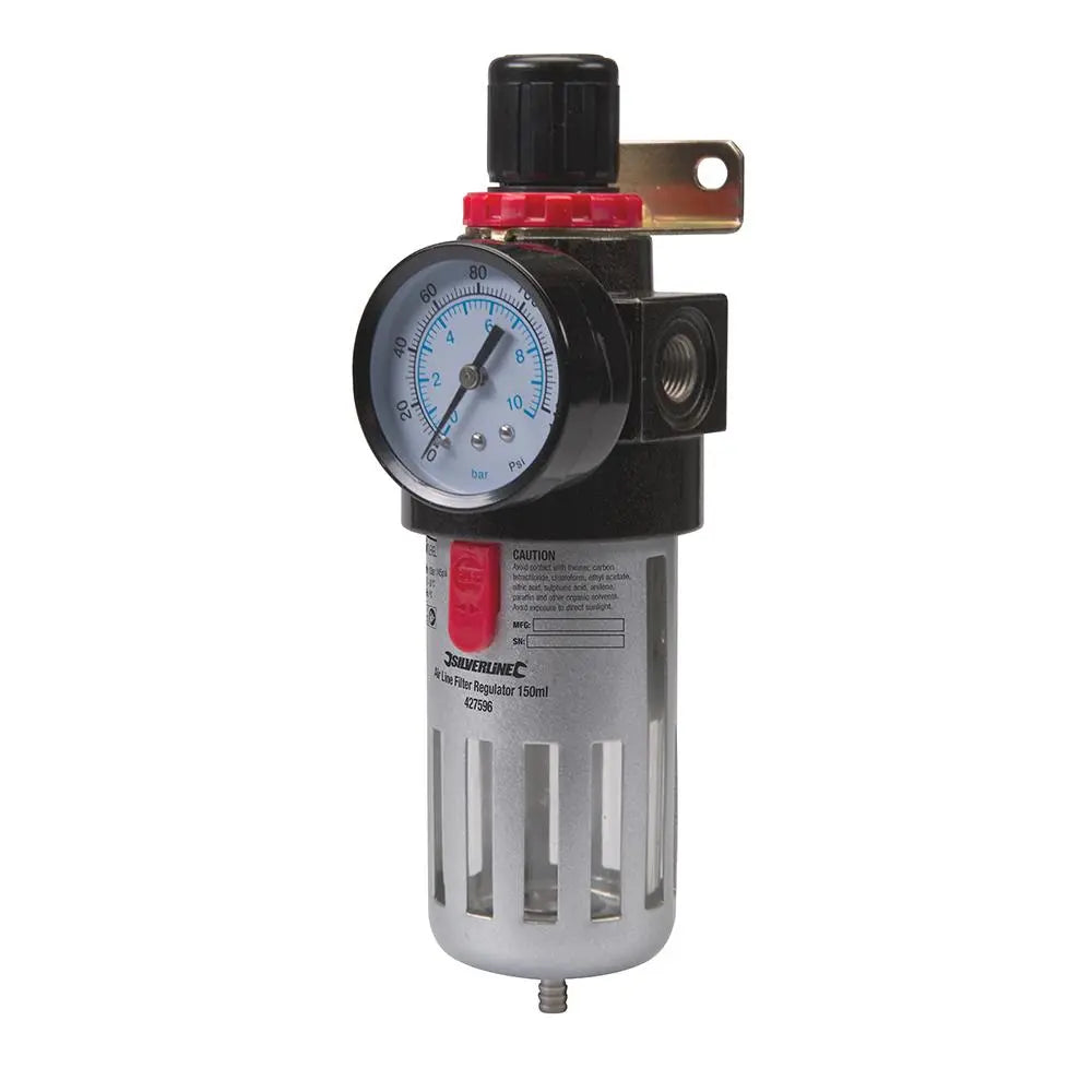 Silverline 150ml Air Filter Regulator Water Trap Pressure Tool Wall Mounted