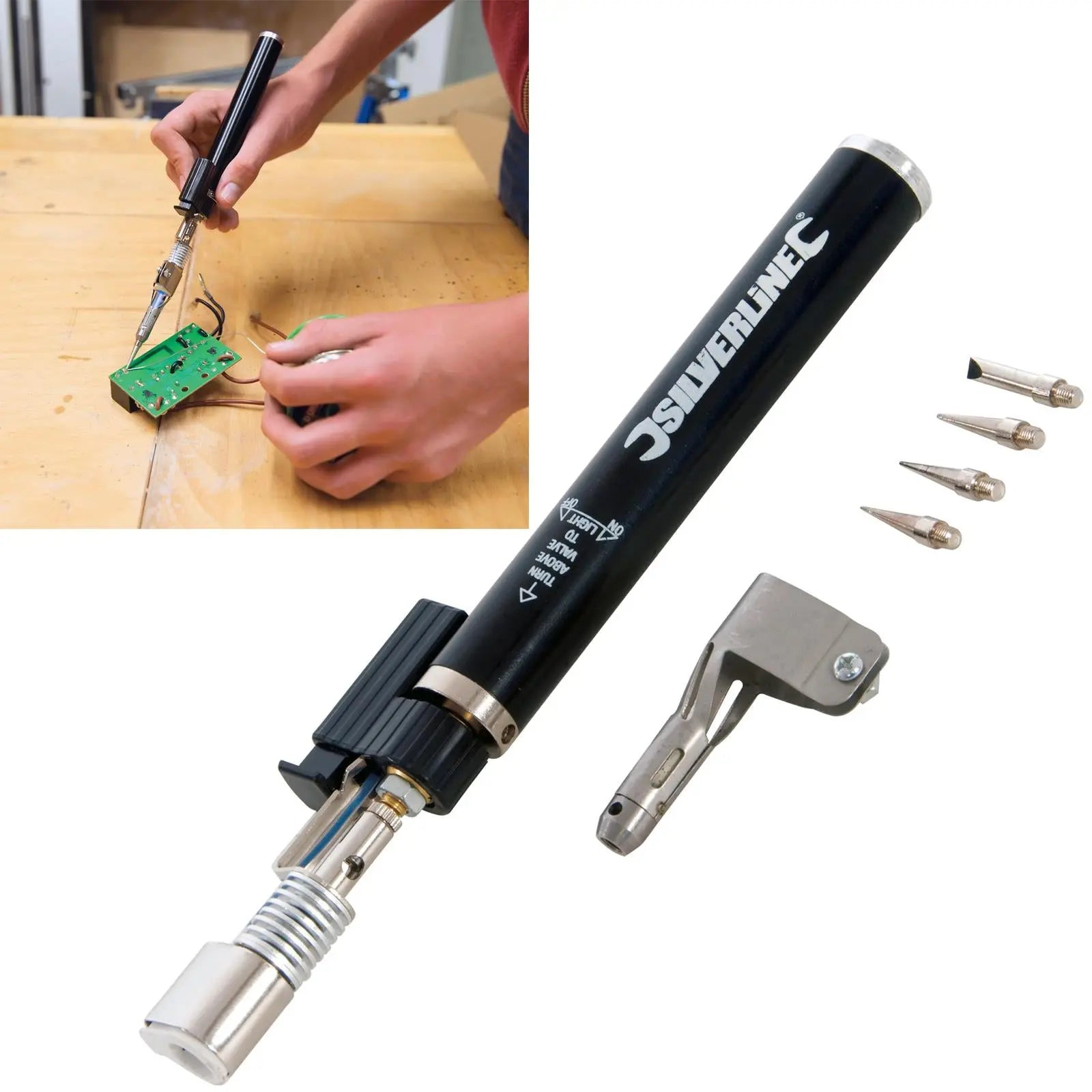 Silverline 195mm Gas Soldering Iron Pen Heat Control Lighter Fuel