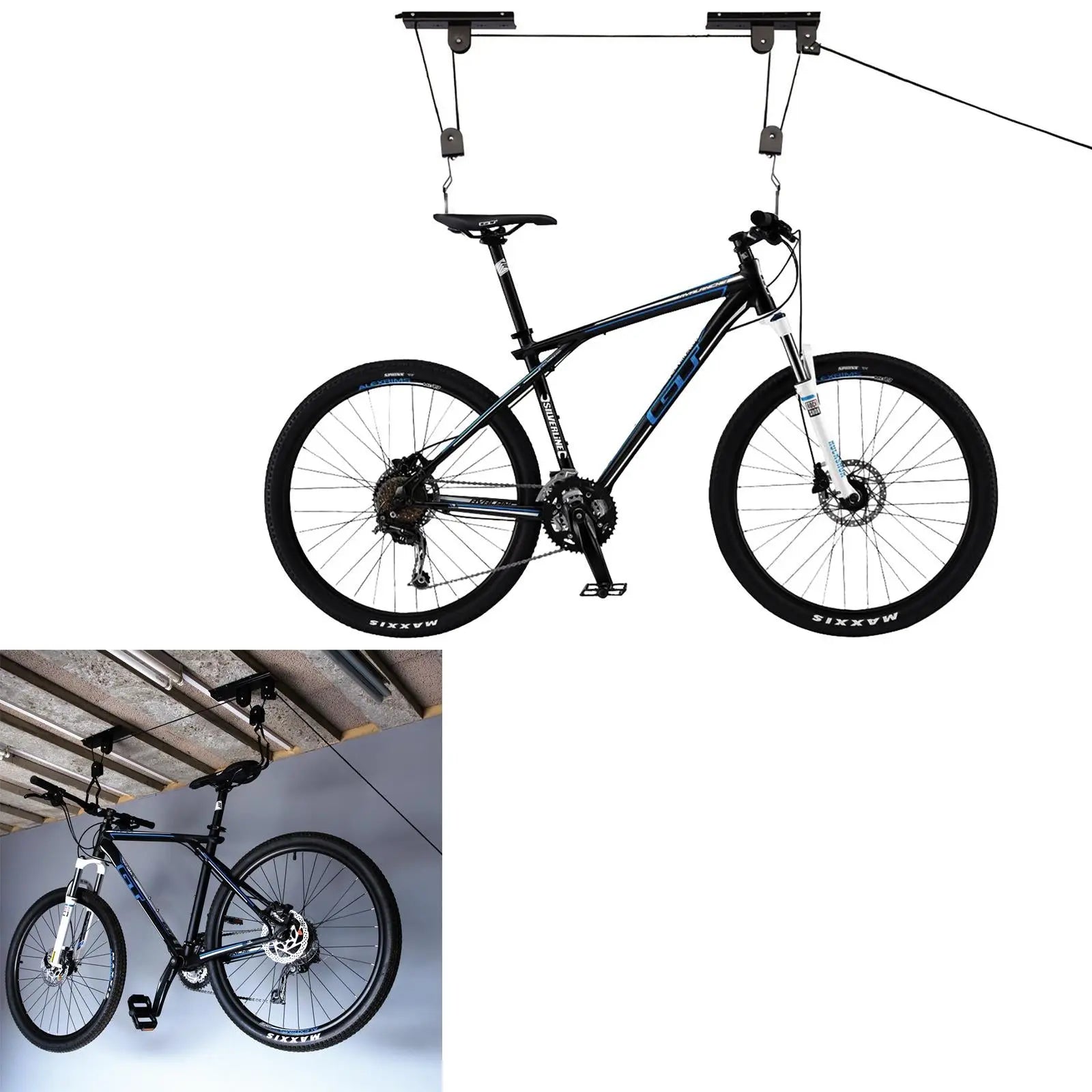 Silverline 20kg Bike Lift Bicycle Garage Rubber Hooks Locking