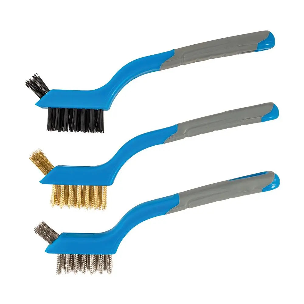 Silverline 3 Piece Mini Wire Brush Set Cleaning Paint Rust Dirt Nylon Brass Steel