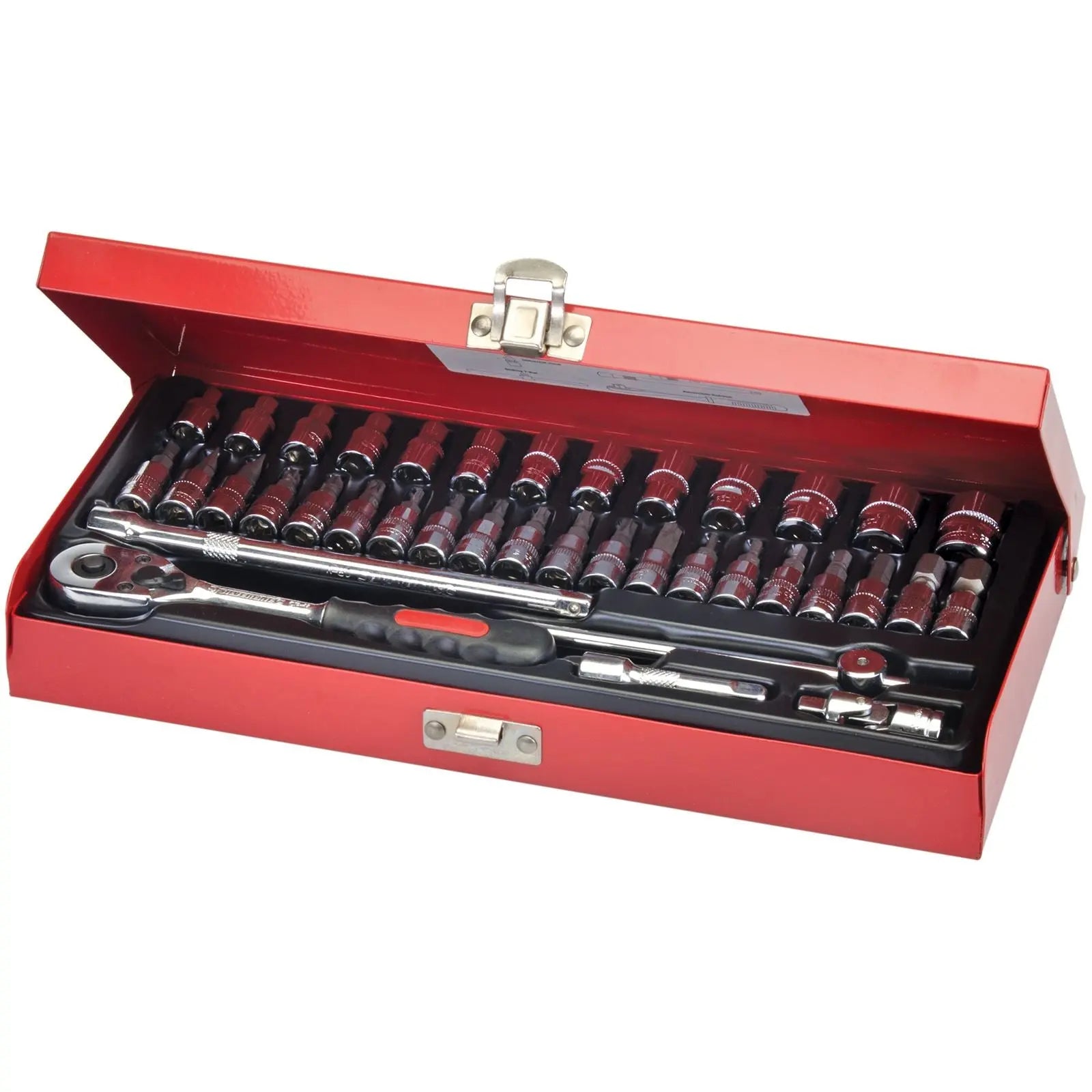 Silverline 38 Piece 1/4" Drive Metric Socket Wrench Set Extension Bar Ratchet Handle - White Rose Tools