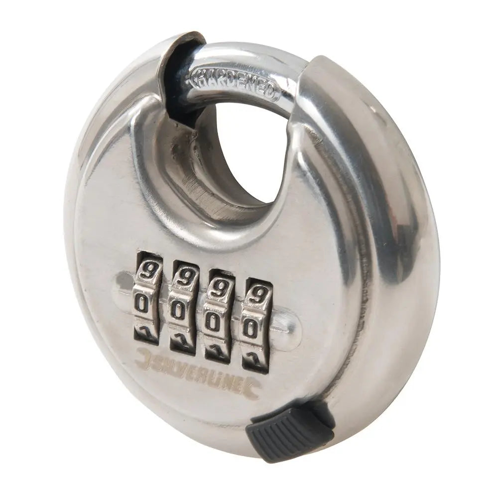 Silverline 4-Digit Stainless Steel Combination Disc Padlock Security Shed Garage Gate
