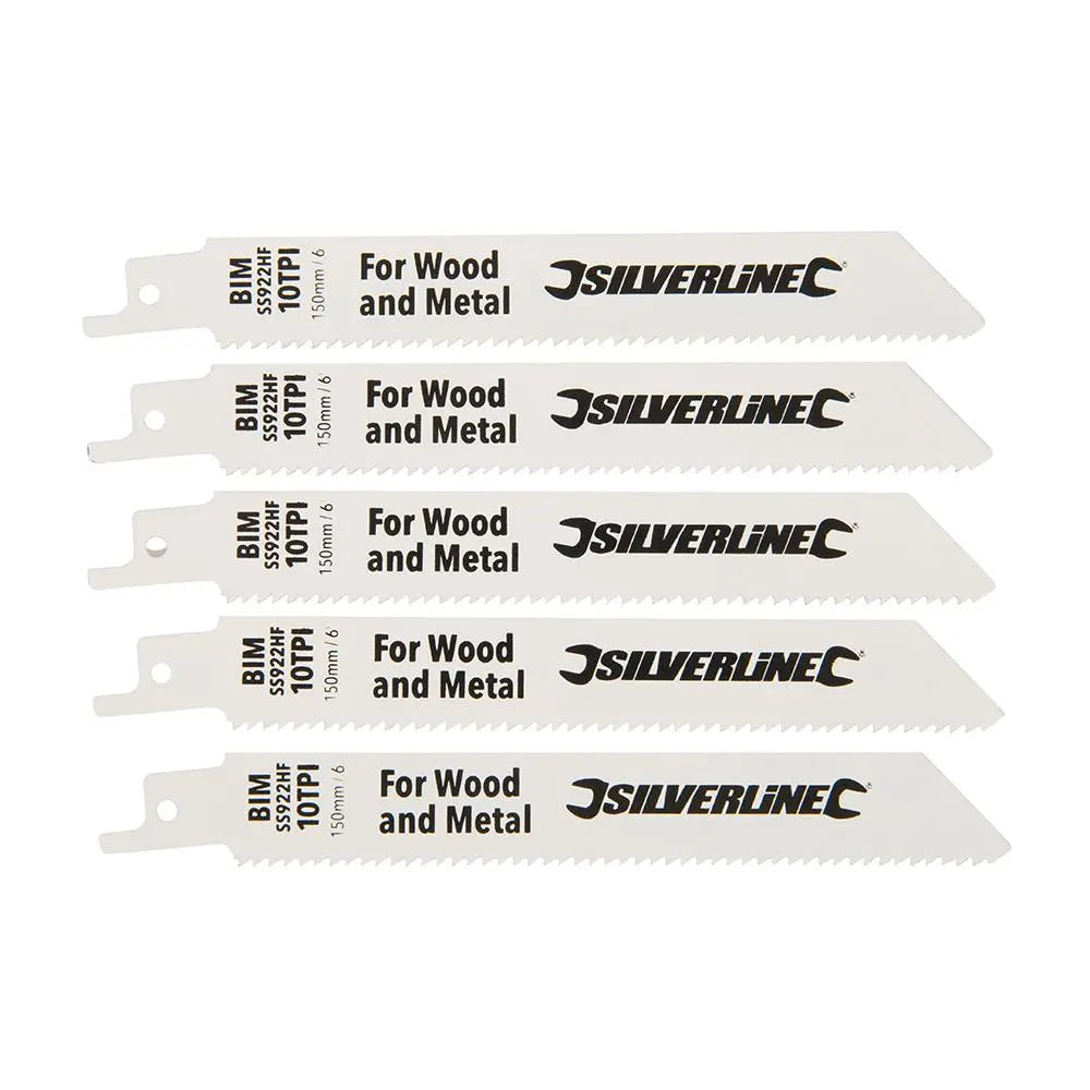 Silverline 5 Piece 150mm Recipro Saw Blades Bi-Metal 10 TPI Universal Shank