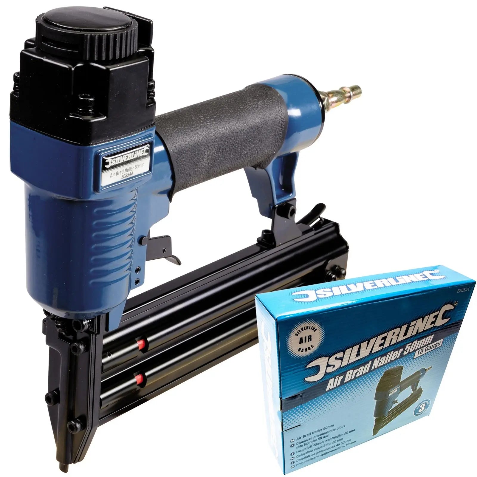Silverline 50mm Air Brad Nailer 18 Gauge Flooring Woodwork Nail Gun Tool 1/4