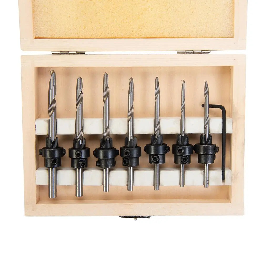 Silverline 7 Piece Drill & Countersink Set 3.2-5.5mm HCS Drill Wood Bit 3-6mm