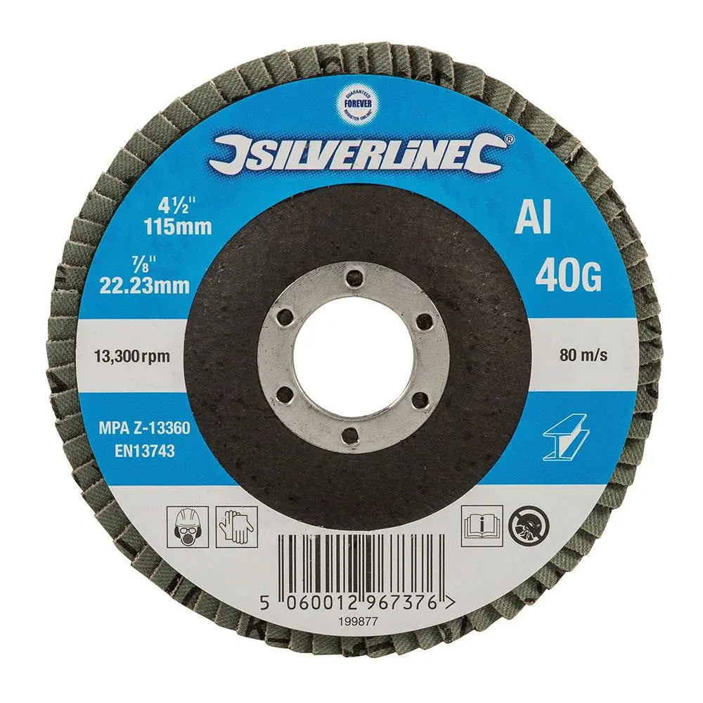 Silverline Aluminium Oxide Flap Disc 115mm 40 Grit 199877 White Rose Tools