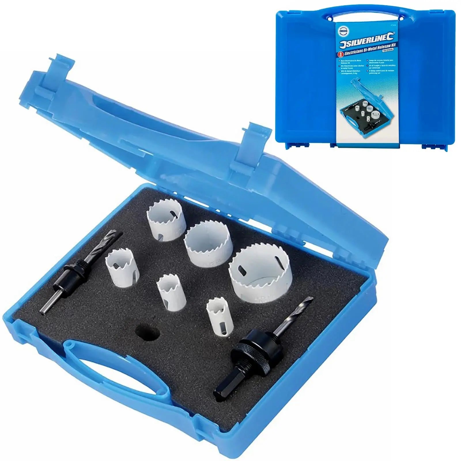 Silverline Bi-Metal Holesaw Kit Electricians 9pc 18-51mm Diameter Hole Saw White Rose Tools
