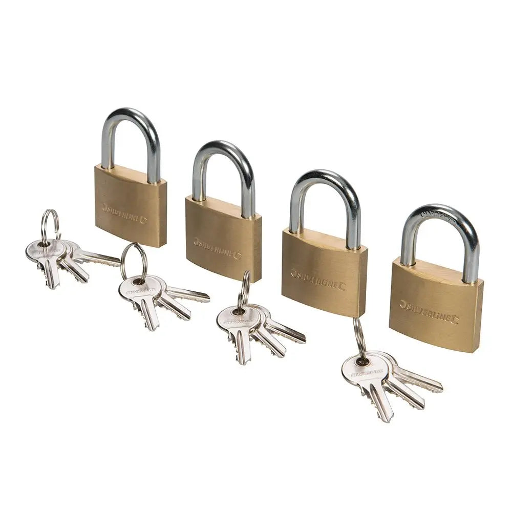 Silverline Brass Padlock Keyed Alike 4pk 40mm 675152  White Rose Tools