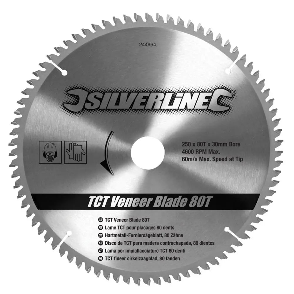 Silverline Circular Saw Veneer Blade TCT 250mm Laminate Chipboard MDF 80T