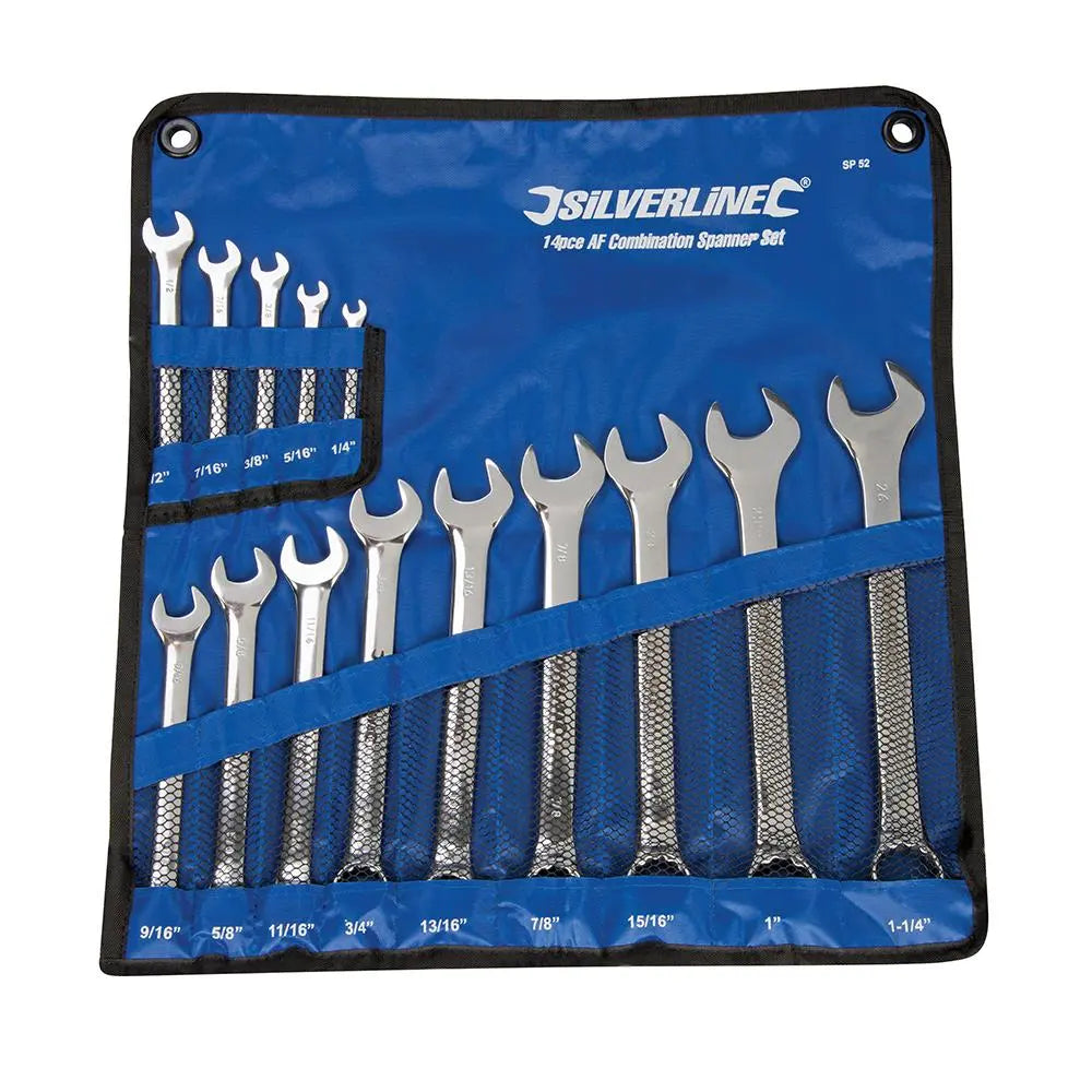 Silverline Combination Spanner Set 14pce 1/4 - 1-1/4" SP52 White Rose Tools